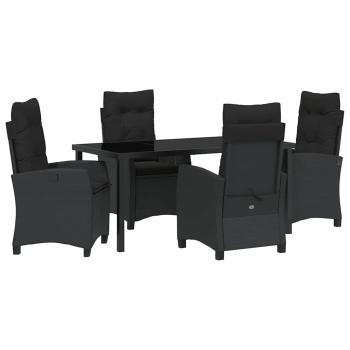 5-teilige Garten-Essgruppe mit Kissen Schwarz Poly-Rattan