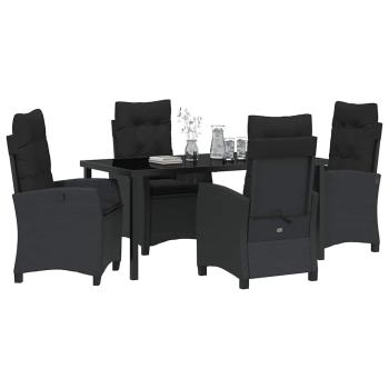 5-teilige Garten-Essgruppe mit Kissen Schwarz Poly-Rattan