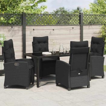 5-teilige Garten-Essgruppe mit Kissen Schwarz Poly-Rattan