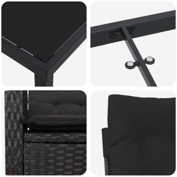 5-teilige Garten-Essgruppe mit Kissen Schwarz Poly-Rattan
