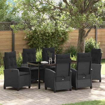 ARDEBO.de - 7-teiliges Garten-Dining-Set mit Kissen Schwarz Poly Rattan