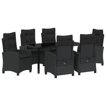 7-teiliges Garten-Dining-Set mit Kissen Schwarz Poly Rattan