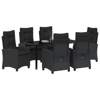 7-teiliges Garten-Dining-Set mit Kissen Schwarz Poly Rattan
