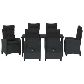 7-teiliges Garten-Dining-Set mit Kissen Schwarz Poly Rattan