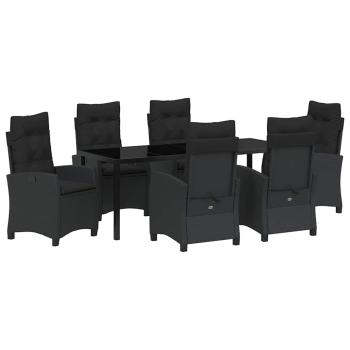 ARDEBO.de - 7-teiliges Garten-Esstisch-Set mit Kissen Schwarz Poly-Rattan
