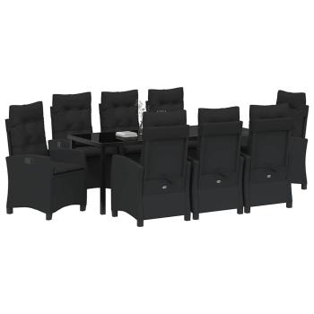 Garten Essgruppe mit Kissen 9 pcs Schwarz Poly-Rattan