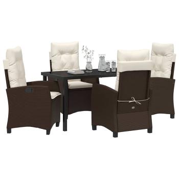 5-teiliges Garten-Essgruppe mit Kissen Braun Poly-Rattan