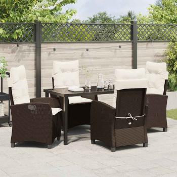 5-teiliges Garten-Essgruppe mit Kissen Braun Poly-Rattan