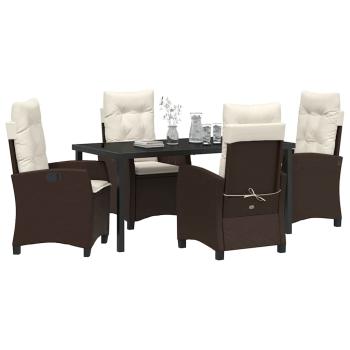 5-teiliges Gartendining-Set mit Kissen Braun Poly-Rattan