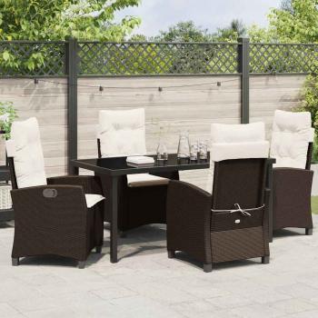 5-teiliges Gartendining-Set mit Kissen Braun Poly-Rattan