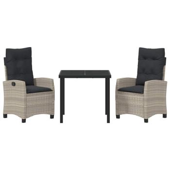 3-teiliges Garten-Dining-Set mit Kissen Hellgraues Poly-Rattan