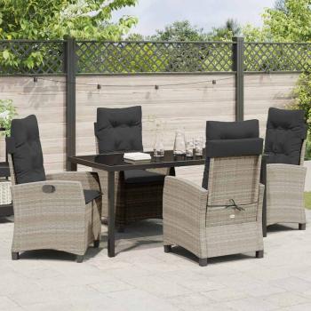 5-teiliges Gartendining-Set mit Kissen Hellgrau Poly Rattan.