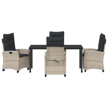 5-teiliges Gartendining-Set mit Kissen Hellgrau Poly Rattan.