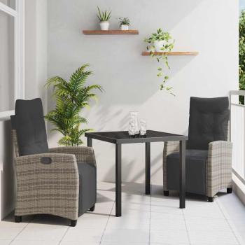 ARDEBO.de - 3-teiliges Garten-Dining-Set Grau Poly-Rattan