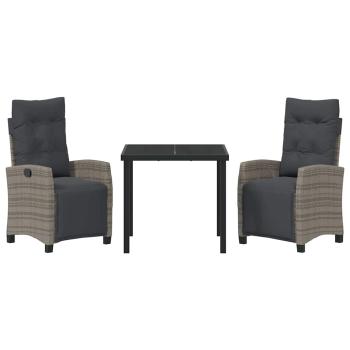 3-teiliges Garten-Dining-Set Grau Poly-Rattan