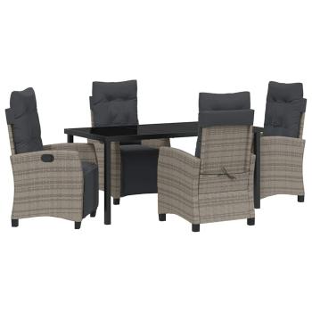 5-teiliges Garten-Esszimmer-Set in Grau aus Poly-Rattan