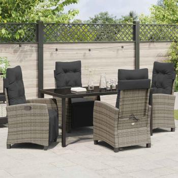 5-teiliges Garten-Esszimmer-Set in Grau aus Poly-Rattan
