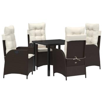 5-teiliges Garten-Dining-Set mit Kissen Braunes Poly-Rattan