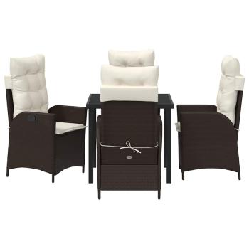 5-teiliges Garten-Dining-Set mit Kissen Braunes Poly-Rattan