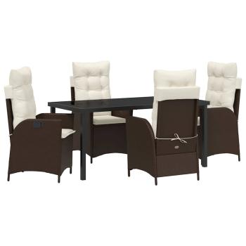 5-teiliger Garten-Essbereich mit Kissen Braun Poly Rattan
