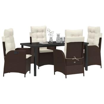 5-teiliger Garten-Essbereich mit Kissen Braun Poly Rattan
