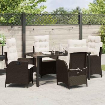 5-teiliger Garten-Essbereich mit Kissen Braun Poly Rattan