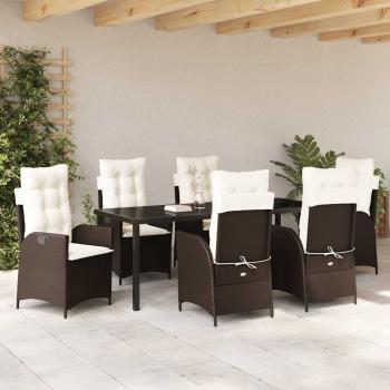 ARDEBO.de - 7-teiliges Garten-Essset mit Kissen Braun Poly-Rattan