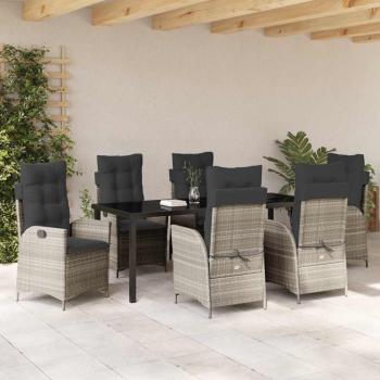7-teiliges Garten-Esszimmer-Set mit Kissen in Hellgrau Poly-Rattan