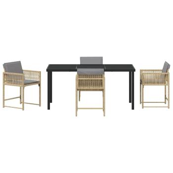 5-teiliges Garten-Essset mit Kissen in beige Poly-Rattan