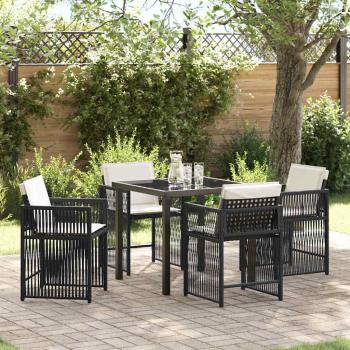 ARDEBO.de - 5-teiliges Garten Esszimmer Set mit Kissen Schwarz Poly Rattan