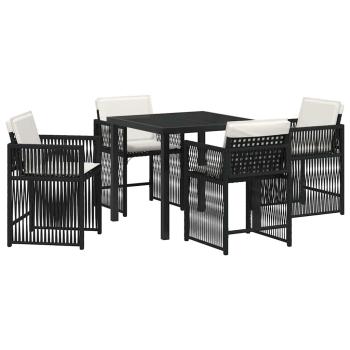 5-teiliges Garten Esszimmer Set mit Kissen Schwarz Poly Rattan