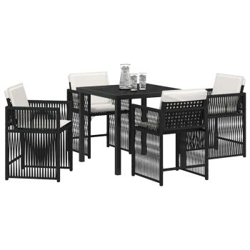 5-teiliges Garten Esszimmer Set mit Kissen Schwarz Poly Rattan
