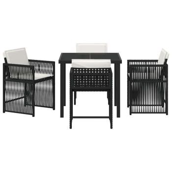 5-teiliges Garten Esszimmer Set mit Kissen Schwarz Poly Rattan