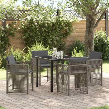 ARDEBO.de - 5-teiliges Garten Essgruppe mit Kissen Grau Poly Rattan