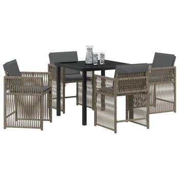5-teiliges Garten Essgruppe mit Kissen Grau Poly Rattan