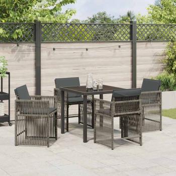 5-teiliges Garten Essgruppe mit Kissen Grau Poly Rattan