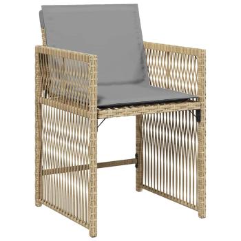 5-teiliges Garten-Esszimmer-Set mit Kissen Beige Poly Rattan