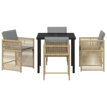 5-teiliges Garten-Esszimmer-Set mit Kissen Beige Poly Rattan