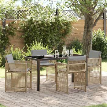ARDEBO.de - 5-teiliges Garten EssSet mit Kissen Beige Poly Rattan