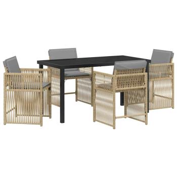 5-teiliges Garten EssSet mit Kissen Beige Poly Rattan