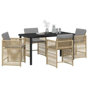 5-teiliges Garten EssSet mit Kissen Beige Poly Rattan