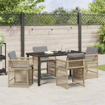 5-teiliges Garten EssSet mit Kissen Beige Poly Rattan