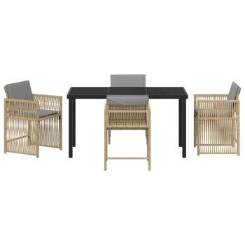 5-teiliges Garten EssSet mit Kissen Beige Poly Rattan