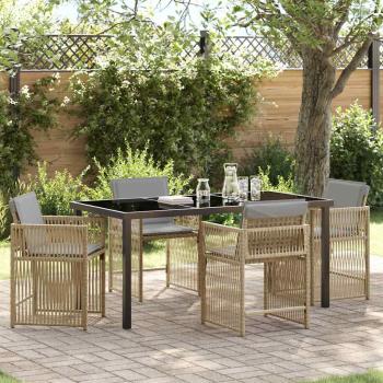 ARDEBO.de - 5-teiliges Garten Esszimmer Set mit Kissen Beige Poly Rattan