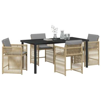 5-teiliges Garten Esszimmer Set mit Kissen Beige Poly Rattan