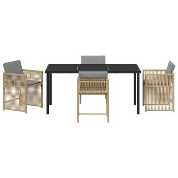 5-teiliges Garten Esszimmer Set mit Kissen Beige Poly Rattan