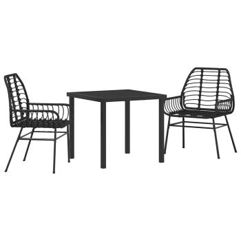 3-teiliges Garten-Ess-Set Schwarz Poly-Rattan