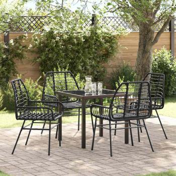 ARDEBO.de - 5-Teiliges Garten-Ess-Set Schwarz Poly-Rattan