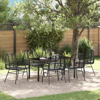ARDEBO.de - 7-teilige Garten-Essgruppe Schwarz Poly-Rattan