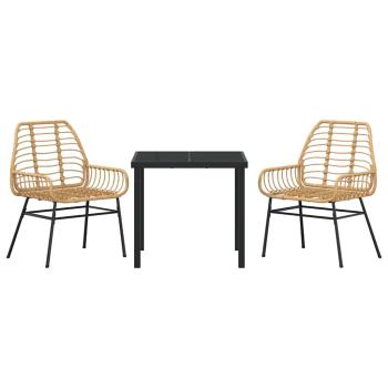 3-teiliges Gartenessset in Braun aus Poly-Rattan